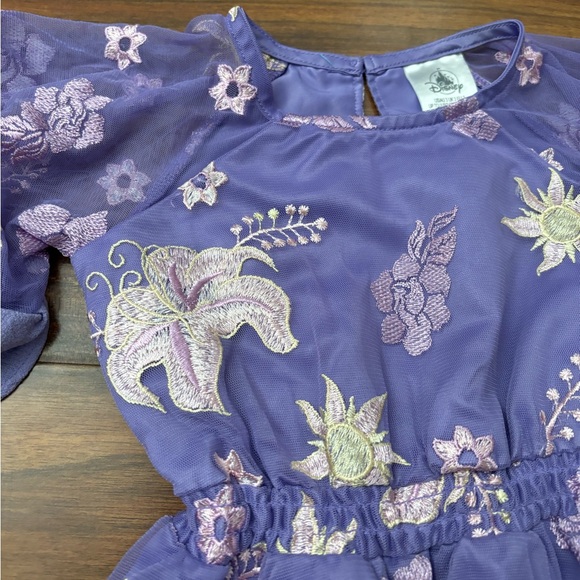 Disney Tangled Rapunzel purple mesh embroidered floral short sleeve dress - Picture 4 of 5